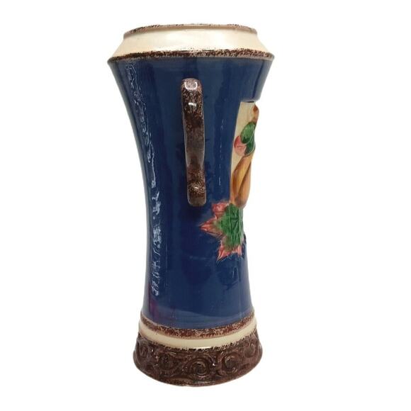 Blue Yellow Fruit Vase 11" Charleston Style Handcrafted Decor - Picture 2 of 12